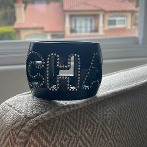 Resin Crystal Logo Cuff Bangle Bracelet Black